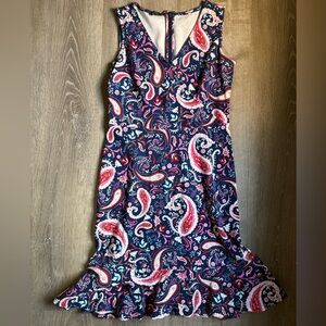 Talbots Navy and Pink Paisley Midi Dress